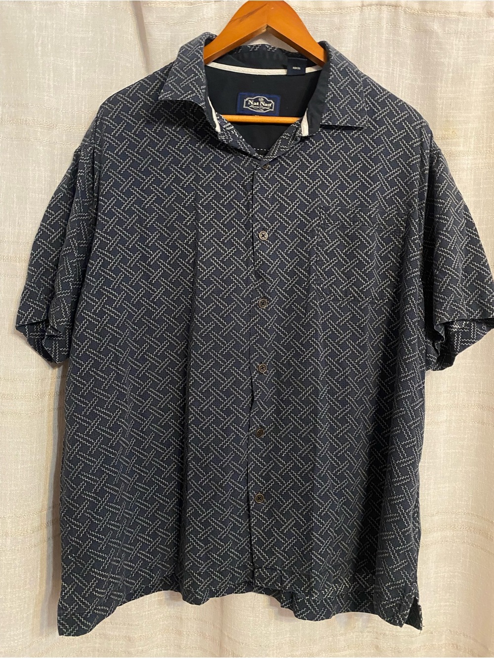 Nat Nast Luxury Originals Silk Cotton Button Down Shirt Mens XL Black Geometric